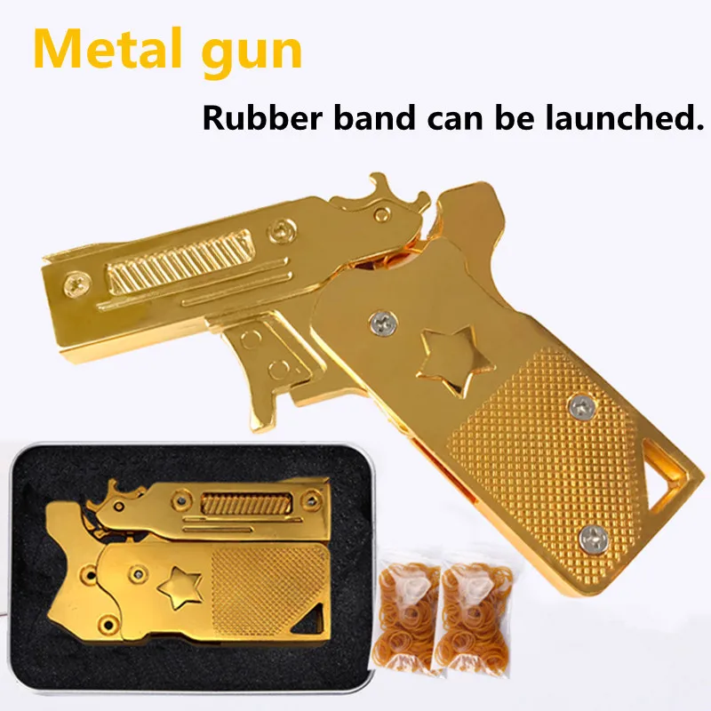 

Three Colors Metal Mini Cool Gun Rubber Band Can Be Launched Outdoor Military Wind Toys Children's Birthday Gifts for Boy