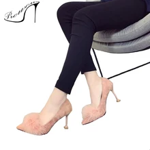 

PROWOW Women Summer Shoes Fashion Dancing High Heel Sandals Sexy Stiletto Party Wedding Shoes Solid Pink Furry Autumn Pumps