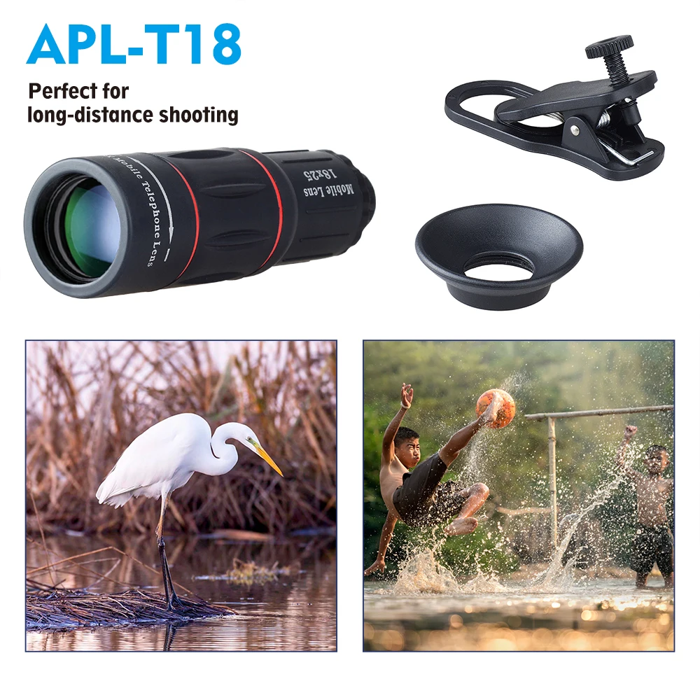 Buy APEXEL Camera Lens 18X Telescope Zoom Telescope Mobile Phone Lens With clips Universal for iPhone Xiaomi Smartphones APL 18XT