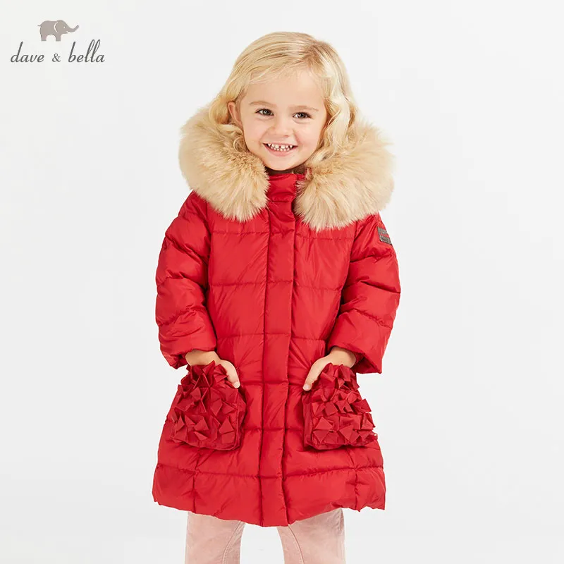  DB8836 dave bella winter baby down coat girls hooded outerwear children 90% white duck down padded 