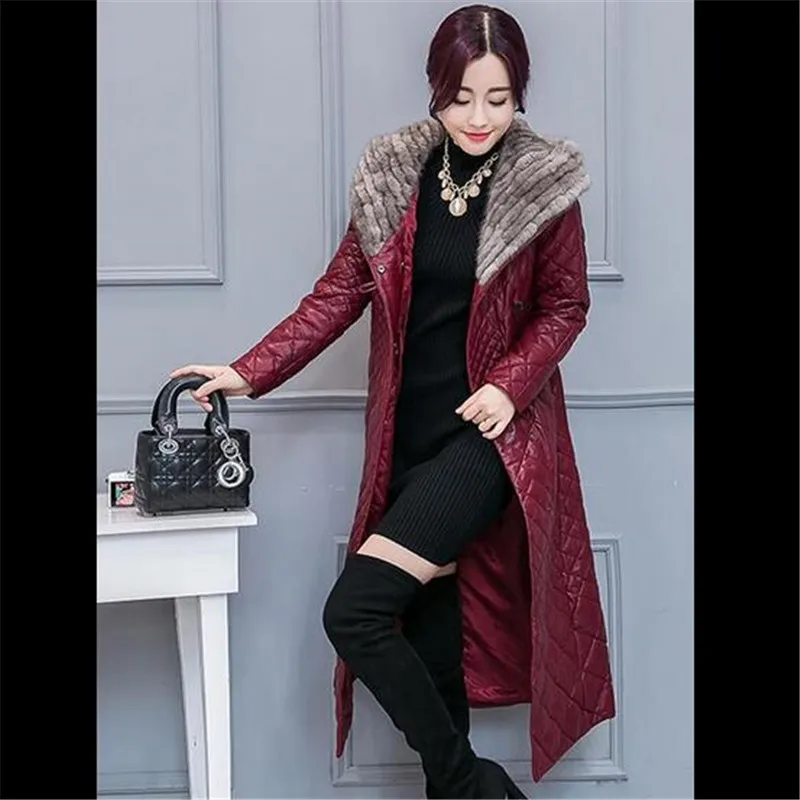 winter artificial sheepskin leather coat women slim jacket Long artificial mink fur collar Coats down jackets plus Sizes Q925