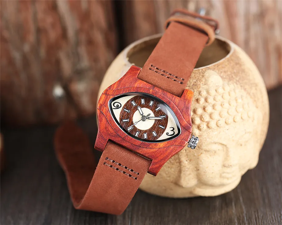 Fashion Women Wooden Watch Special Big Charming Eyes Dial Red Wood Case Exotic Trendy Girls Ladies Wood Wristwatch Teens Clocks (14)