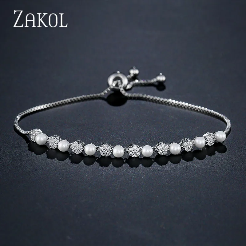 ZAKOL новые модные регулируемые браслеты для женщин свадебный браслет с кристаллами очаровательные женские вечерние ювелирные изделия подарок другу FSBP2057 - Окраска металла: White Color 57
