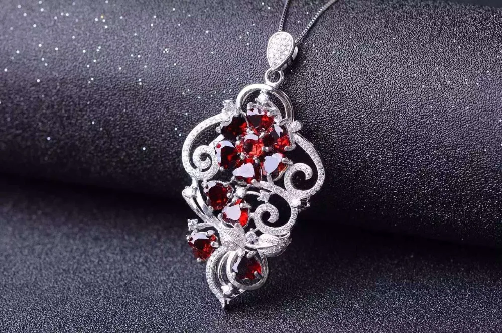 natural red garnet stone pendant S925 silver Natural gemstone Pendant ...