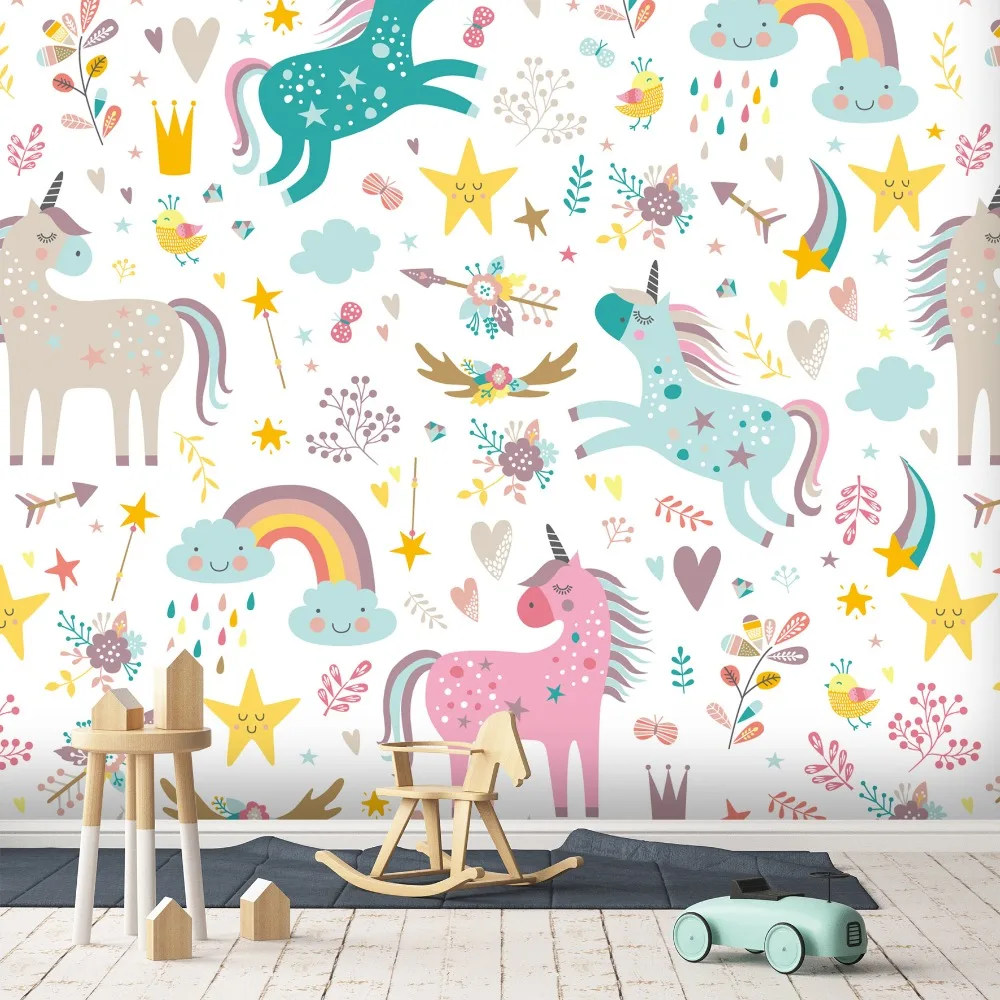 

[Self-Adhesive] 3D Flowers Rainbow Unicorn 44 Wall Paper mural Wall Print Decal Wall Murals