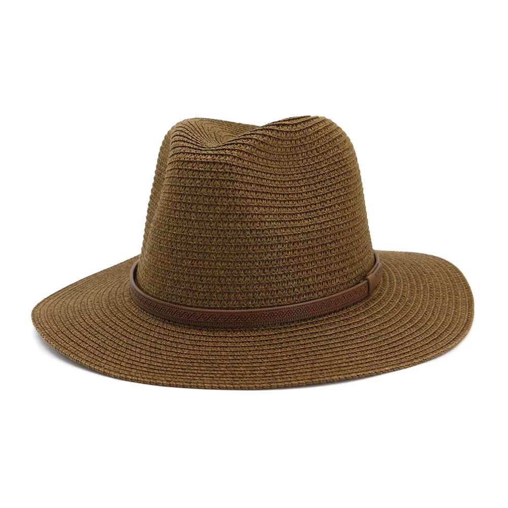 Sun Hat Man Women Panama Summer Straw Cowbay Casual Beach Wide Brim Outdoor Cap Accessory (2)