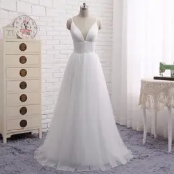 2019 Новый Спагетти ремень пляжные свадебные платья 2017 Vestido Noiva Praia простой белый тюль свадебное платье Casamento индивидуальный заказ