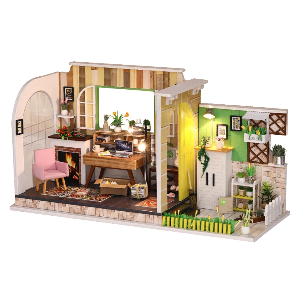 Wooden DIY Dollhouse Kit 1:24 Dollhouse Miniature Studio With Furniture and LED Light, Great for Valentine's Day/ Birthday Gift