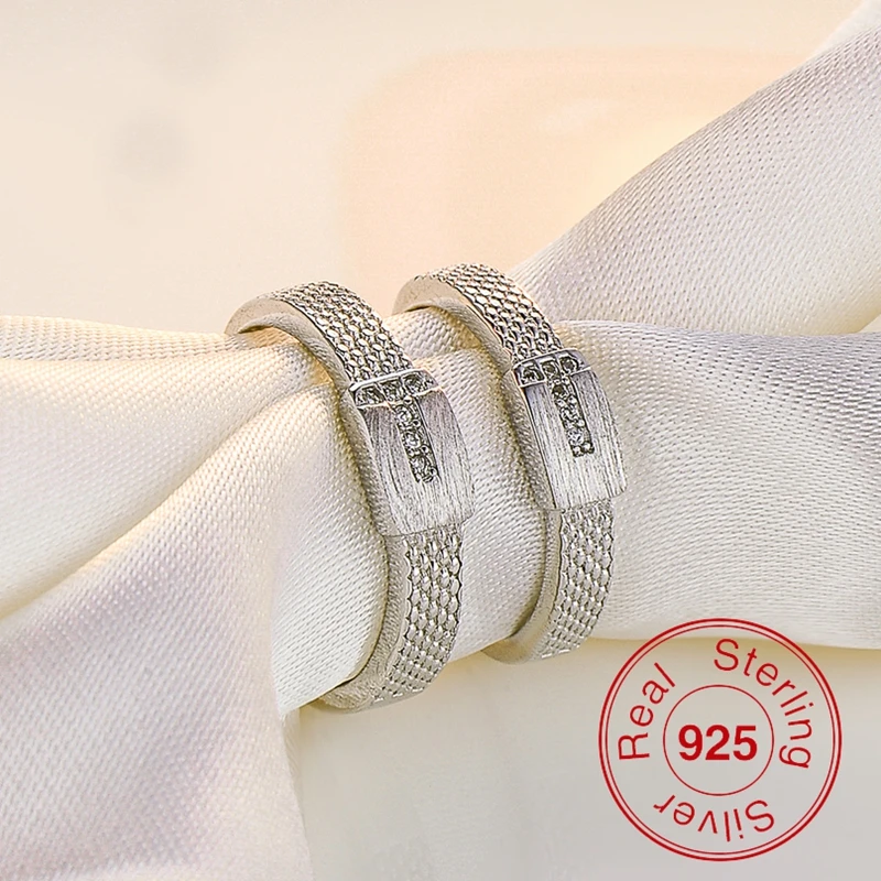 50% скидка 925 стерлингов Серебряные кольца для Для мужчин и Для женщин обручальное влюбленных Мода Кристалл пара кольцо Анель де Прата циркон