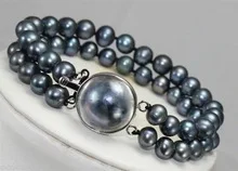 

Women Gift word Love shipping Black AA 8mm Freshwater Pearl Mabe lock Bracelet Armschmuck Wholesale 2pcs Wedding Girl MEN Q