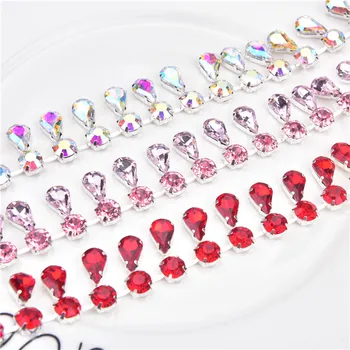 

1yards Beautiful Tassels AB Crystal Silver/gold Tone Chain wedding Necklace curtain decoration Costume Applique Trims Sewing