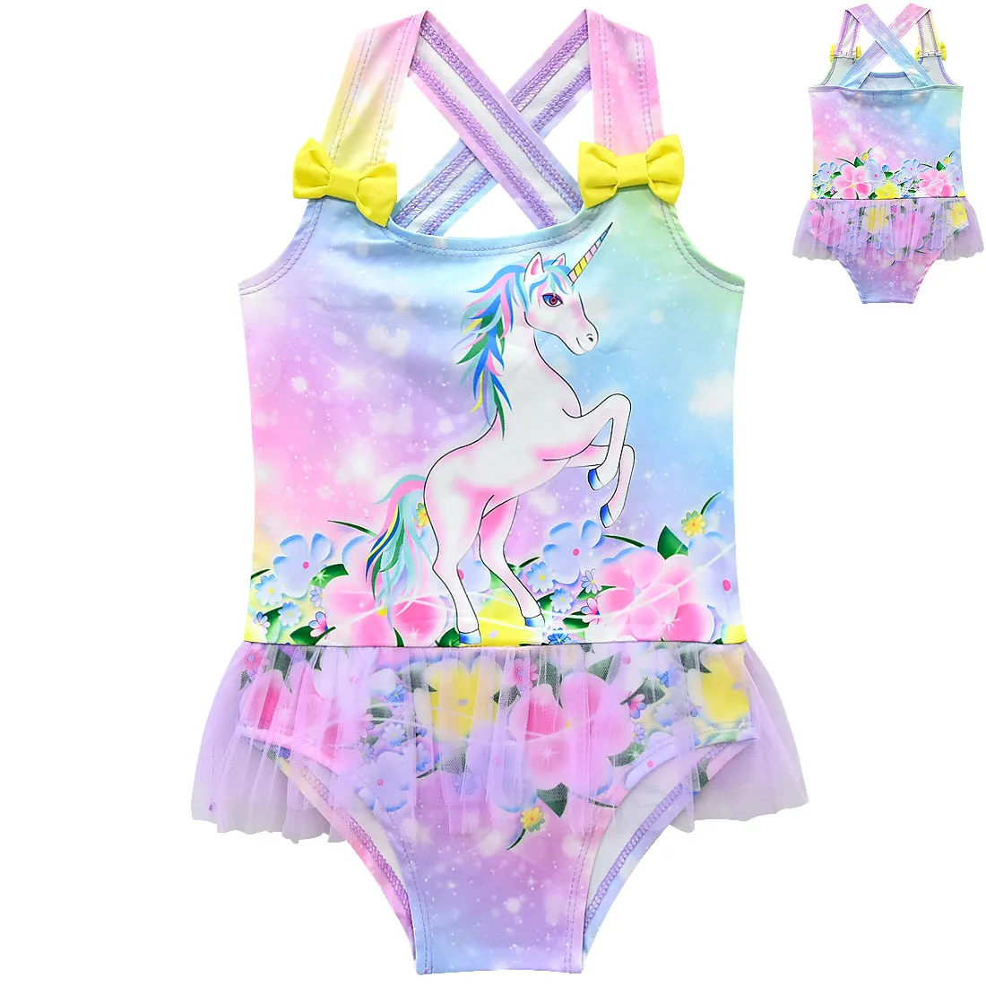 

2019 Summer Girls Unicorn Bathing Suits One-Piece Children Girls Beach Swimsuits Lovely Swimwear for Girls 3-10Years G48-8038