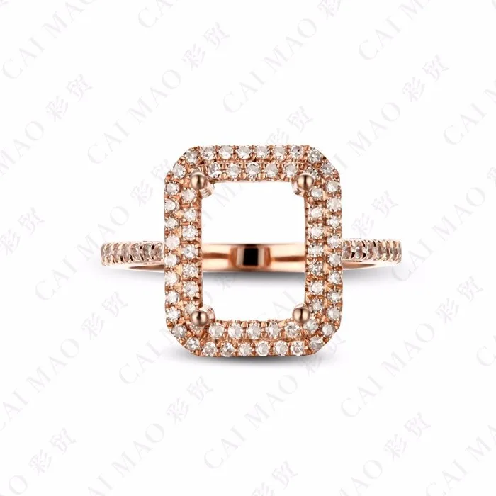 Caimao Emerald Cut кольцо Маунт Semi Настройки и 0.34ct Diamond 14 К розового золота, драгоценных камней Обручение кольцо Ювелирные украшения