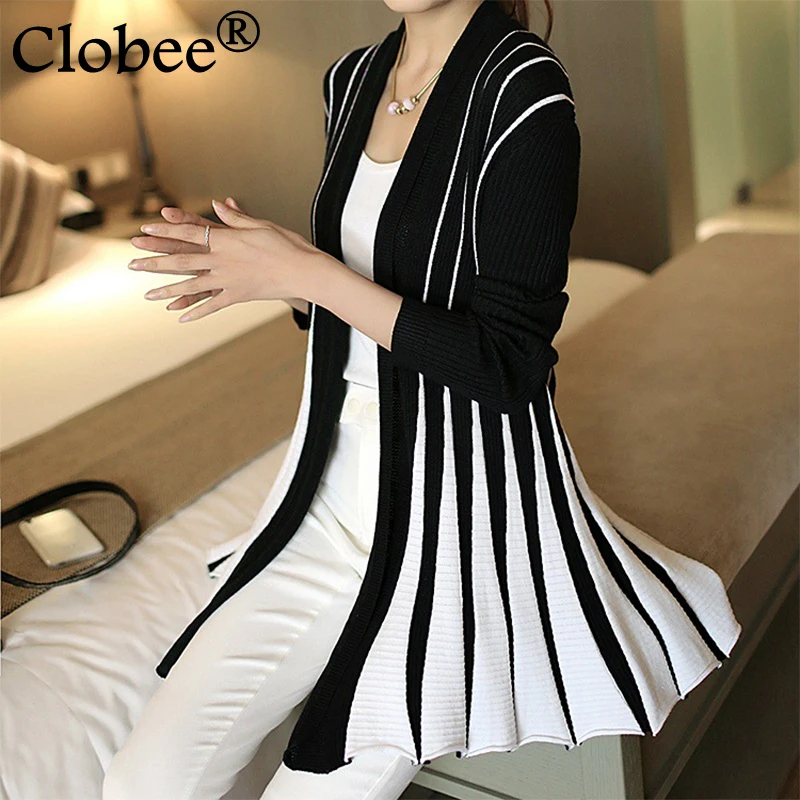 

Women Plus size sweater Knitting cardigan 2017 long sleeve Stripe Ladies Spring Autumn Tops Women Sweater sueter mujer CP295