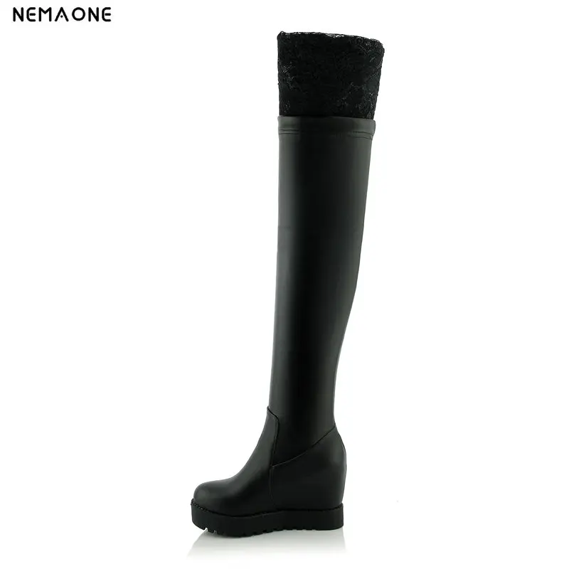 

NEMAONE New platform over the knee boots sexy height increasing high heel round toe women boots lace winter shoes woman