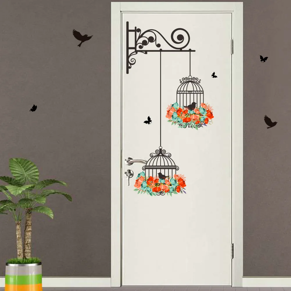 

Birdcage Wall Stickers Beautiful Design Room Decoration PVC Art Wall Decals Adhesive Stickers Kitchen Decor Door Sticker 70*25cm