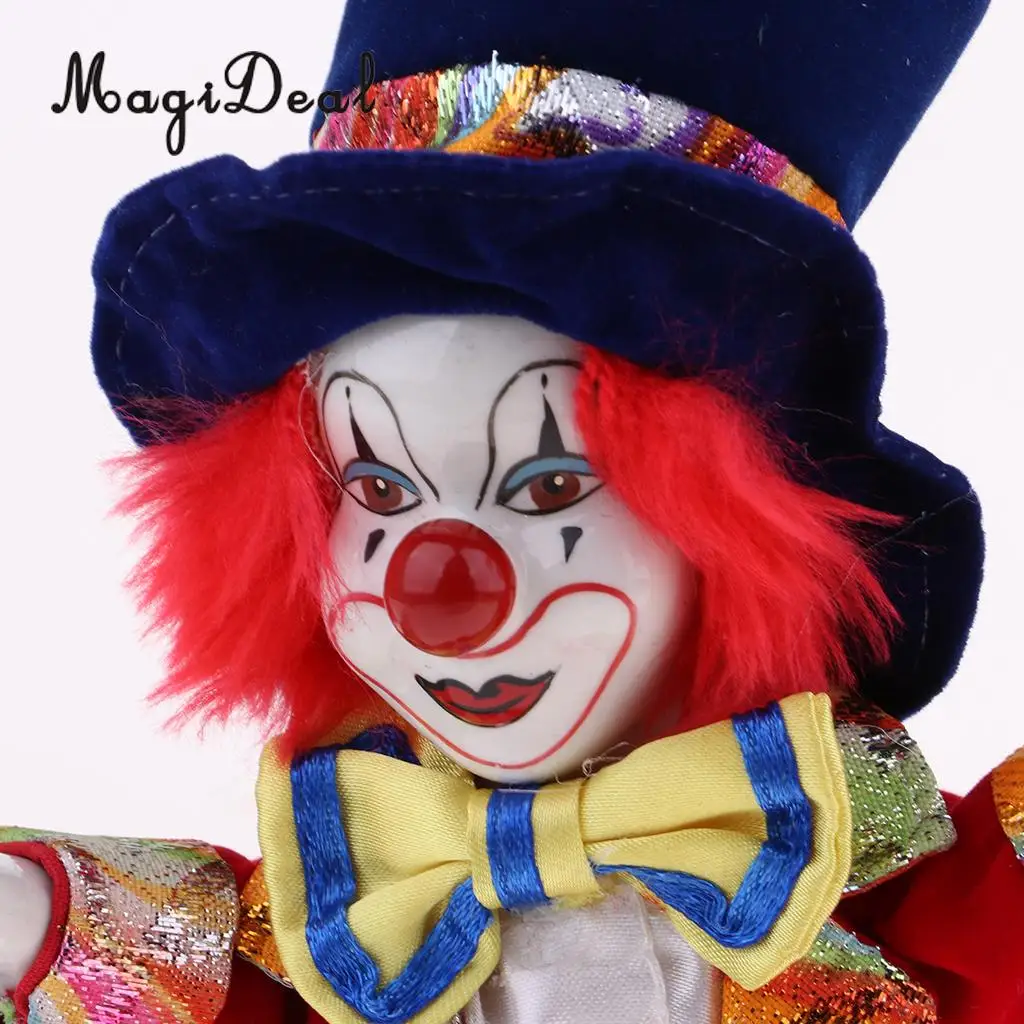 Hand Painted Porcelain Doll Funny Clown Dolls Wearing Red Coat And Hat Halloween Gift Home Decoration 18cm