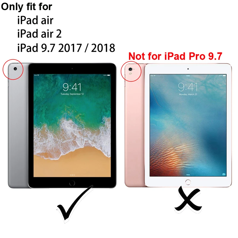 С модным принтом 3 створки Стенд кожаный чехол для iPad 9,7 протектор Мягкий силиконовый кожаный чехол с подставка для ручки держатель для IPad Air 2