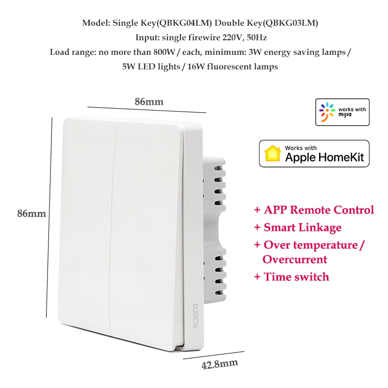 Настенный выключатель Xiaomi Aqara Smart ZigBee Zero Line Fire Wire Light дистанционное управление