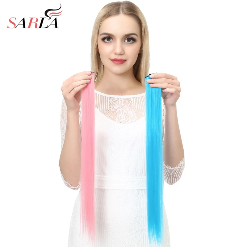 

Colored Hair Extensions Clip in Color Highlight Rainbow Hair Streak Strands Ombre Pink Synthetic Clips on Fake Cheap Wholesale