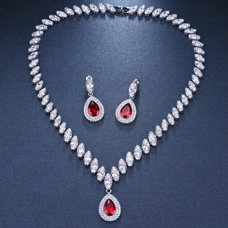 Emmaya Simulated Bridal Silver Necklace Sets 5 Colors Wedding Jewelry Parure Bijoux Femme Party Gift bridal jewelry sets