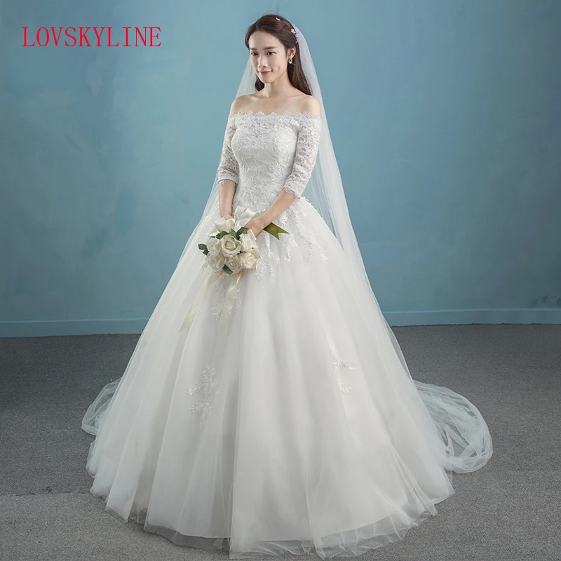 

2019 lace Autumn And Winter formal dress the bride married slit Boat Neck half sleeve maternity wedding dress