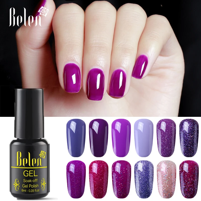 Cashback Offer of  Belen Pureple Red Pure Glitter Color UV Gel Polish 8ml Lacquer Semi Vernis Permanant Long Lasting V