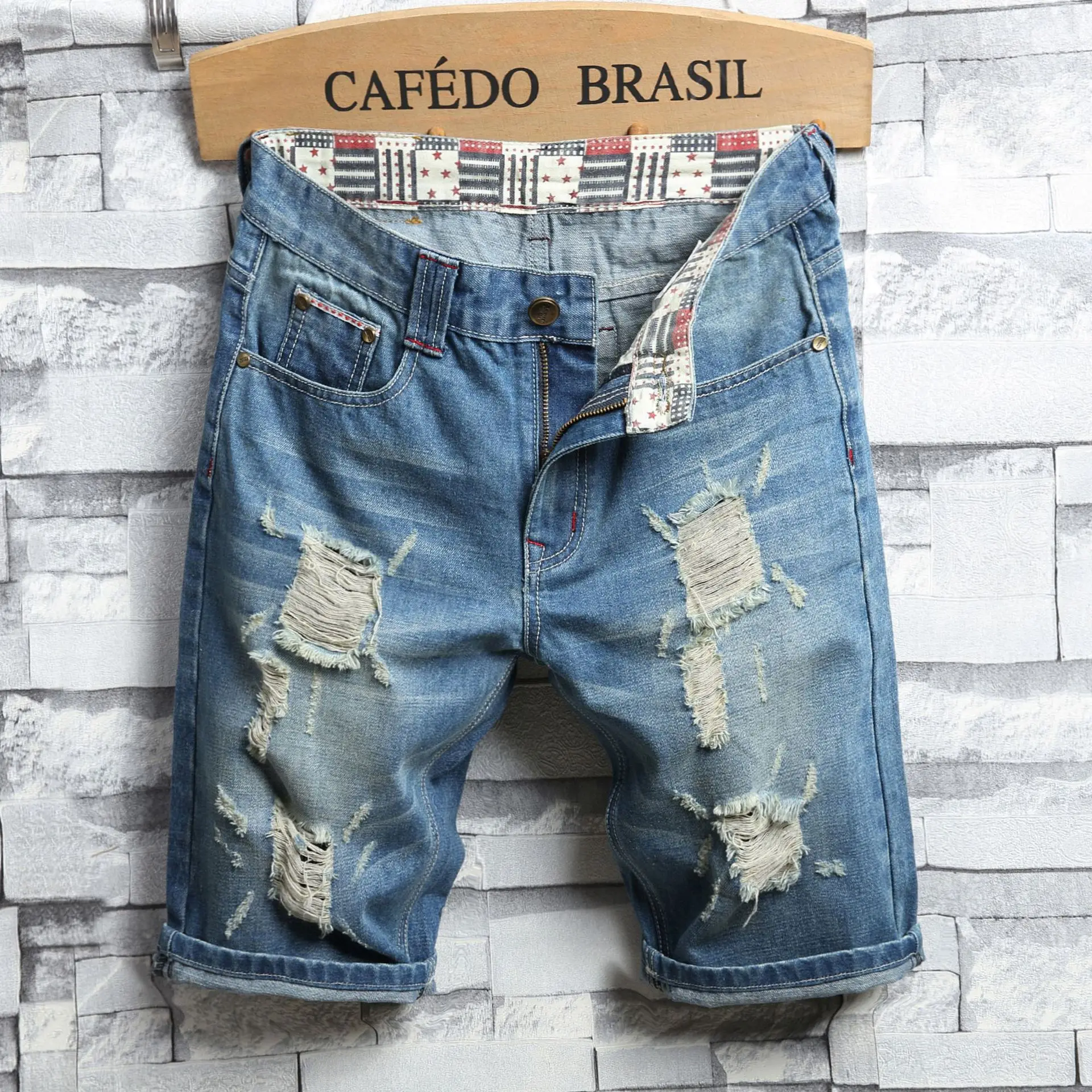 Повседневные мужские рваные короткие джинсы, брендовые летние джинсы с дырками - Цвет: 777  USA SIZE