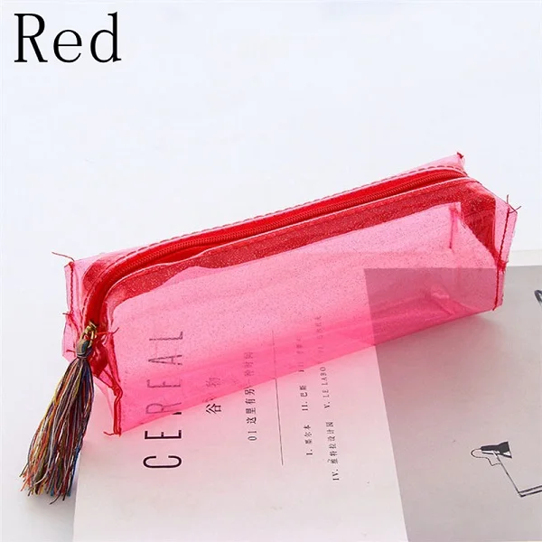 Яркие лазерные школьные пеналы красочный лазер прозрачная Косметика косметичка милые карандаши для девочек Высокая емкость - Цвет: Red