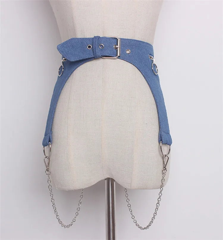 HATCYGGO, женский джинсовый пояс, корсет, женский пояс, металлическая цепочка, съемный ковбойский пояс для платья, широкий пояс - Цвет: light blue