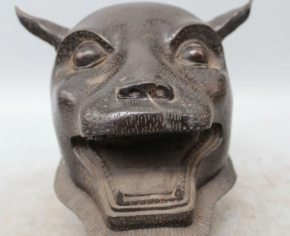 

9" China Bronze Folk ferocious Zodiac Year Tiger Head Bust Statue sculpture