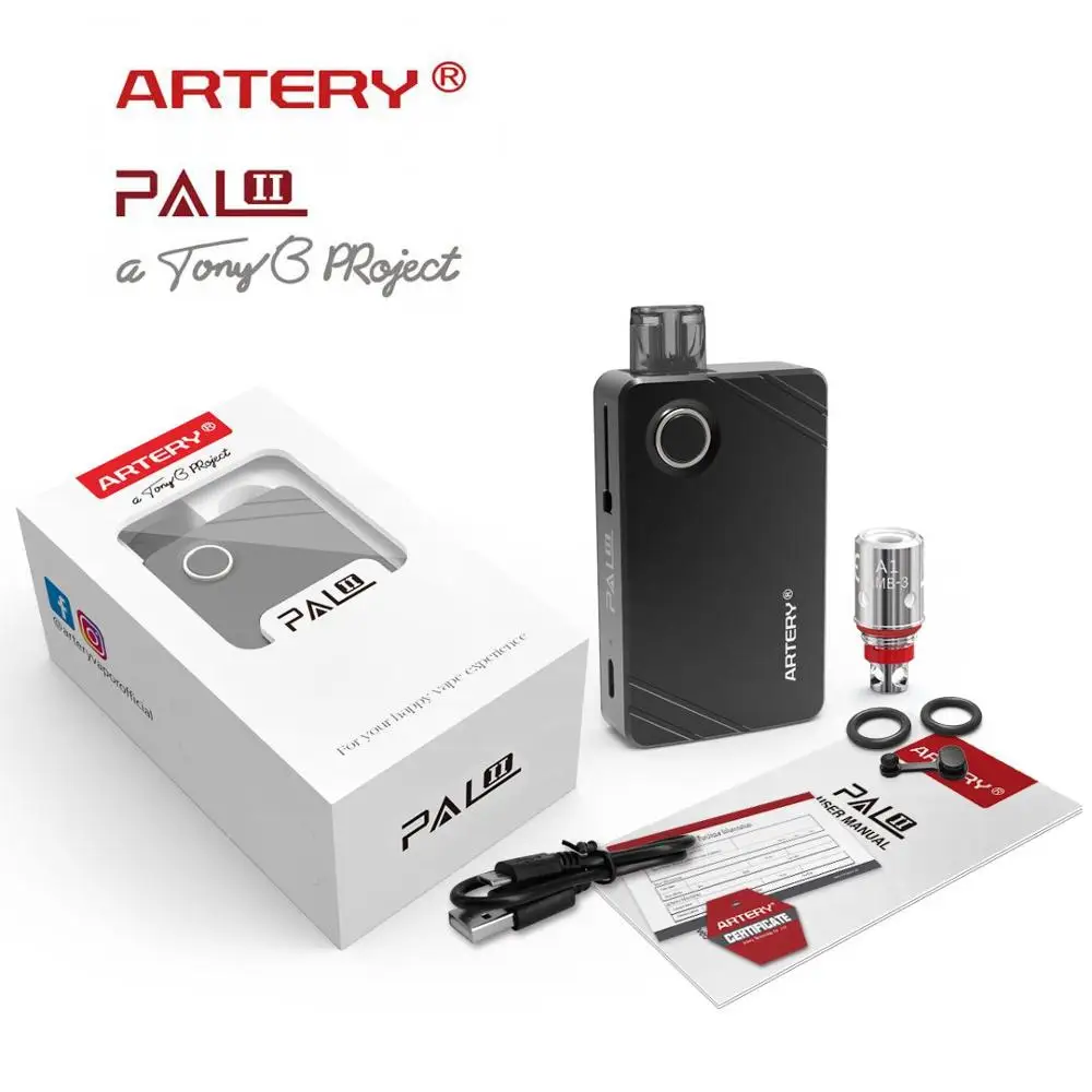 

Original Artery PAL II Pod Vape Kit Electronic cigarette with 1000mAh Battery 3ml Capacity Pod Side Refilling System PAL 2