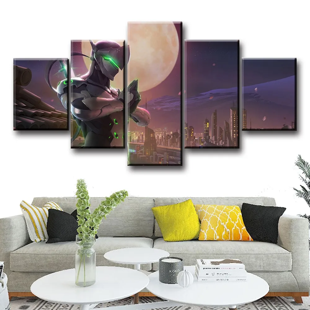 5 Piece Genji Video Game Scene Poster And Prints Wall Art Modern Decorative Pictures Canvas Paintings Home Decor quadro cuadros