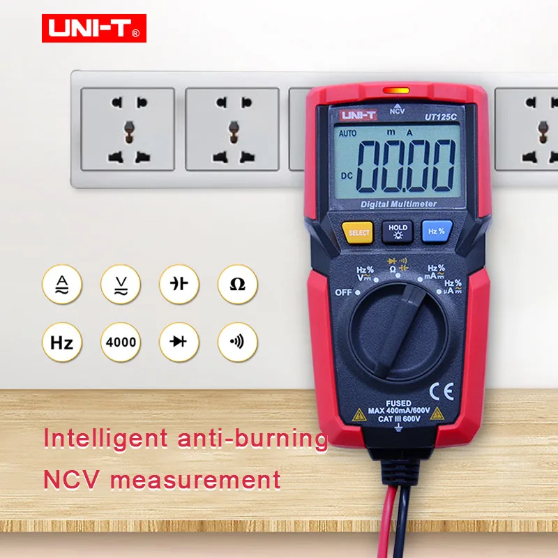 

UNI-T UT125C Digital multimeter AC DC voltage current meter Resistance Capacitance Frequency tester NCV Diode test Continuity