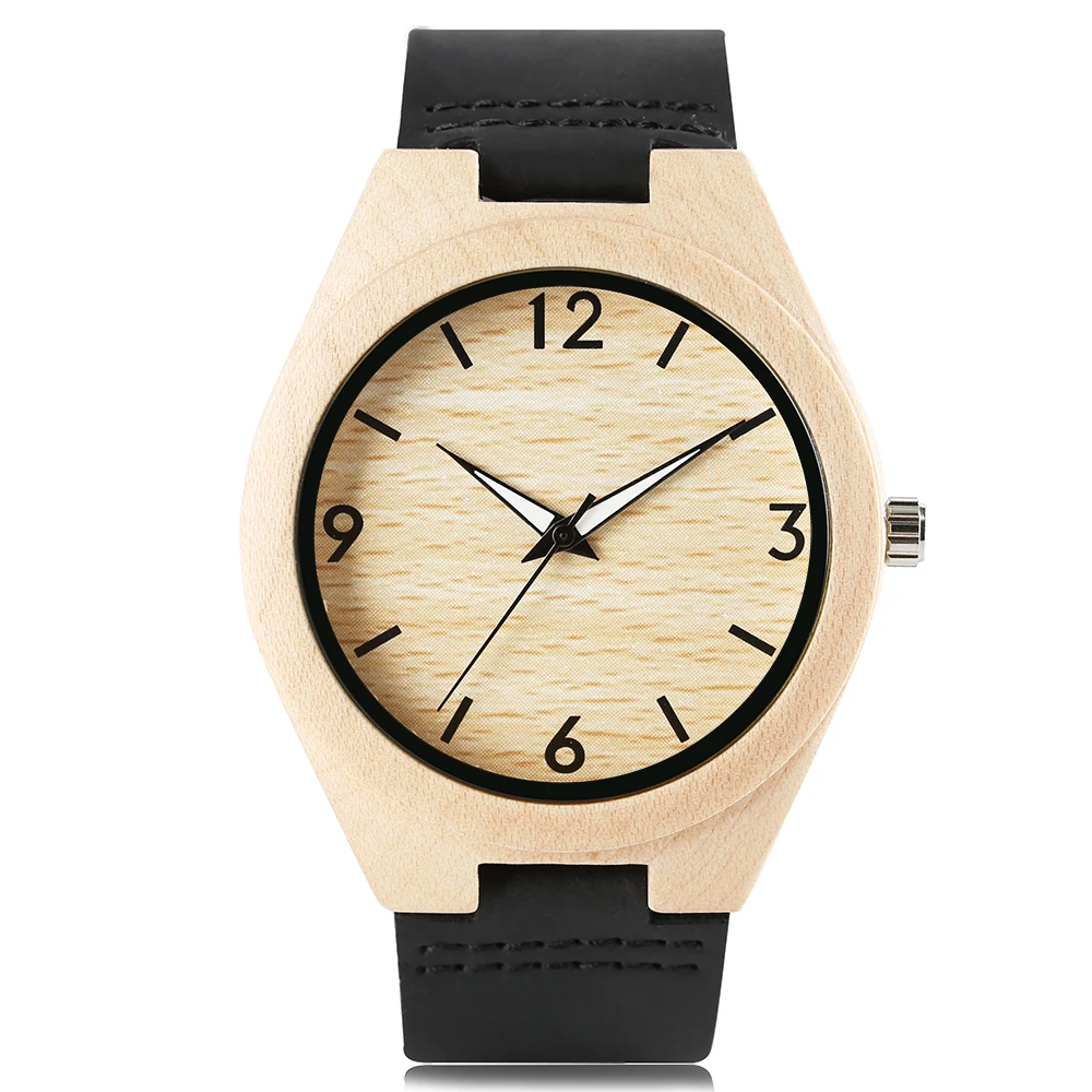

New Fashion Simple Wood Watch Leather Strap Sport Watch for Men Analog Quartz Minimalist Wrist Watch relogio masculino
