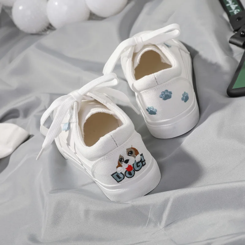 

HUANQIU Women Canvas Shoes Spring Cute Puppy Girls Casual Shoes Adorable Dog Female White Shoes Black Sneakers Cartoon #35-40