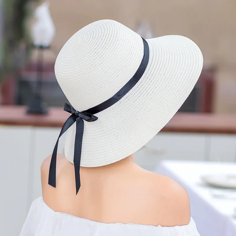 Соломенные женские летние корейские маленькие свежие шляпы, шляпа от солнца солнцезащитный крем складной будет береговой край SunSandy пляжная шляпа - Цвет: Pot cap - milk white