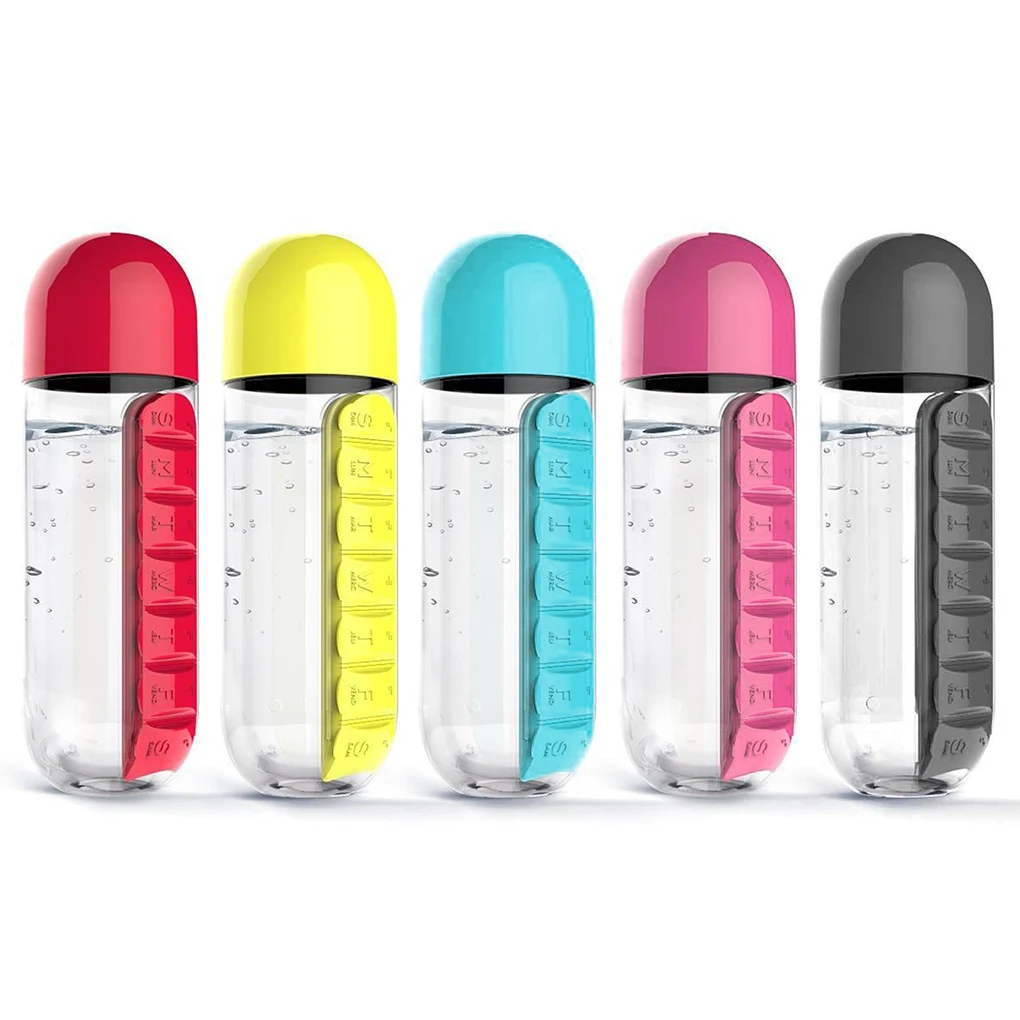 Daily Weekly Pill Box Water Bottle Portable Pill Organizer Travel