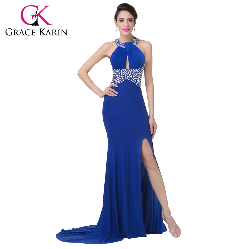 Grace Karin Evening Dress Long Sexy Backless Royal Blue Party Prom Gown