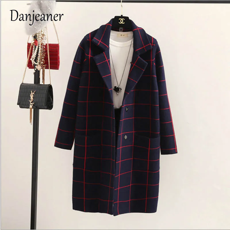 Danjeaner primavera otoño mujeres lana Trench coreano moda larga lana abrigo solo Breasted Delgado mujer Otoño Invierno lana abrigos - 3