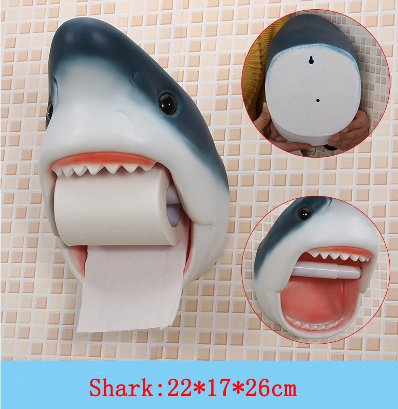 

5 MODEL Decorative Tissue Box Durable Wall Hanging Bathroom Animal Shark Dog Fish Cat pig Toilet Paper Holder