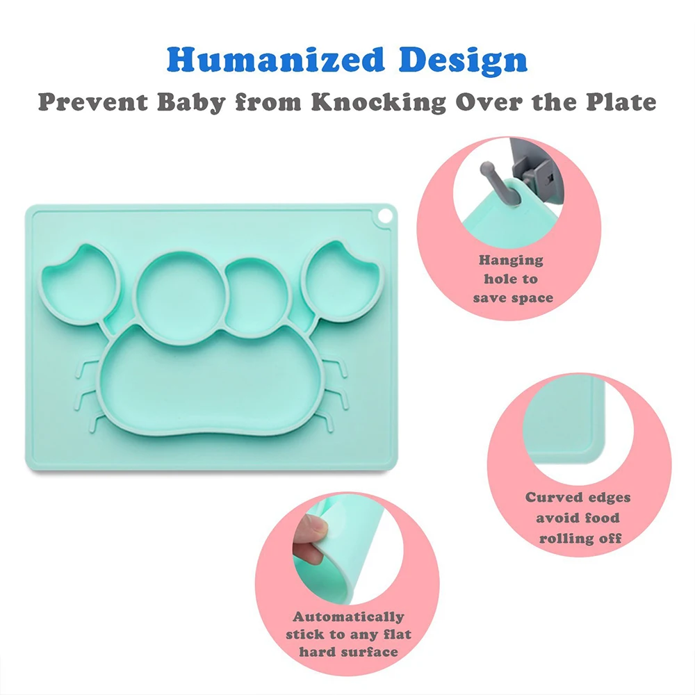 Qshare Baby Dishes Silicone Infant Plate Bowls Kids Tableware Food Holder Tray Children Food Container Placemat for Baby Feeding