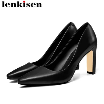 

European style comfortable fashion women cow leather high heels pumps work shoes office wear 8.5cm heels square toe shoes L15