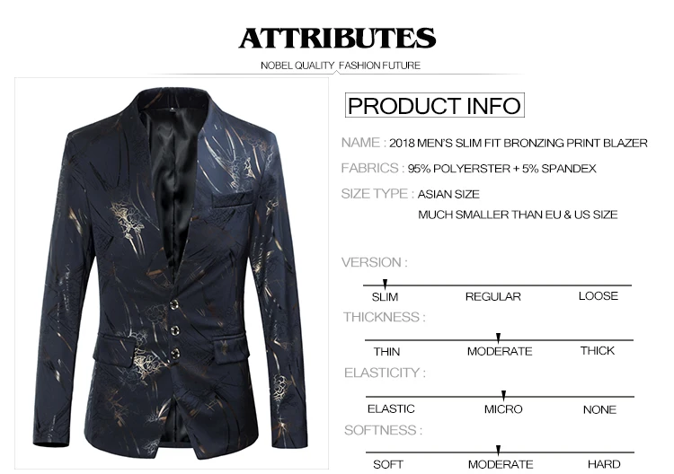 HCXY бренд, мужской повседневный пиджак, Мужской Блейзер, модный, с бронзовым принтом, приталенный, красивый, стоячий воротник