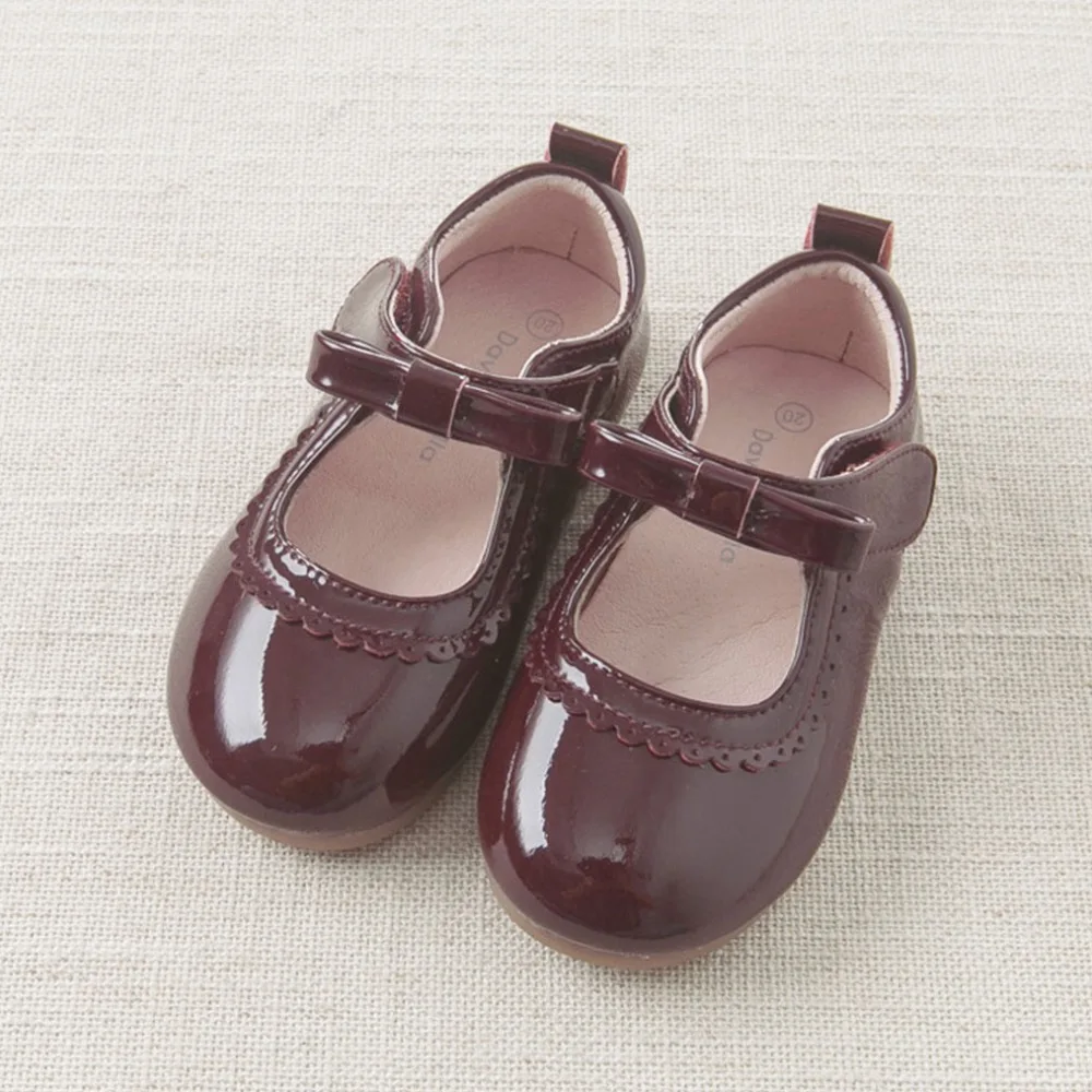 2017 Otono De Los Ninos De Charol Nina Zapatos De Cuero Arco De