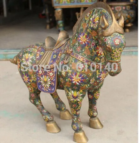 

20" Chinese Cloisonne Enamel Hilt Successful Safe Tang Horse Animal Statue