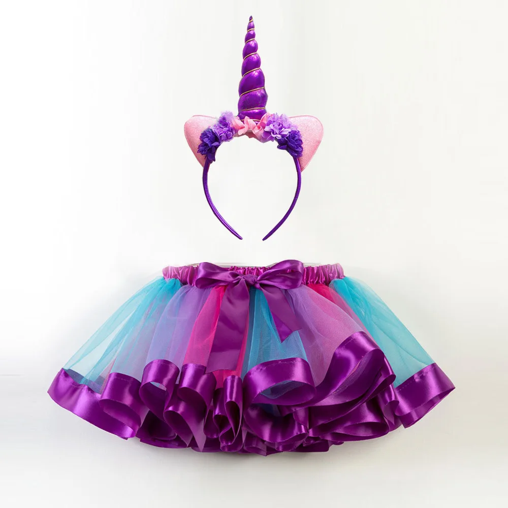 Повязка на голову с единорогом; юбка-пачка принцессы; одежда для маленьких девочек; Радужная детская Праздничная юбка-пачка для девочек; детское бальное платье - Цвет: 85