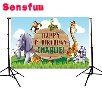 

Vinyl Fabric Jungles Giraffe Zebra Animals Birthday Party Custom Photo Studio Backdrop Background 7x5ft