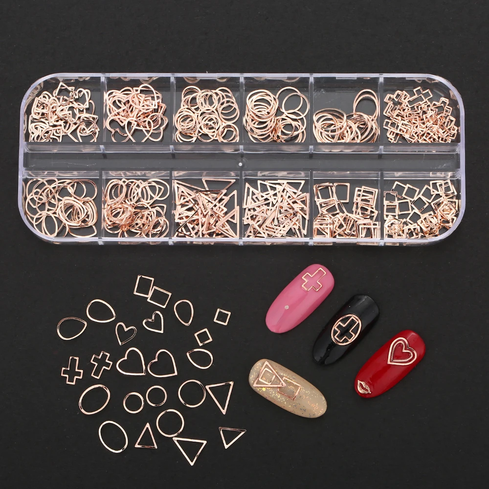 

1Box 3D Rose Gold Rivet Nails Decorations Arrow Circle Round Square Beads DIY Beauty Manicure Nail Art Decors