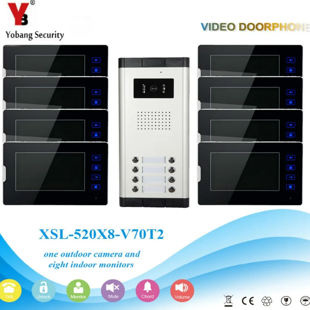 

Yobang Security 8 Units Apartment 7'Inch Monitor Video Doorbell Door Phone Visual Speakerphone Intercom Camera Security System